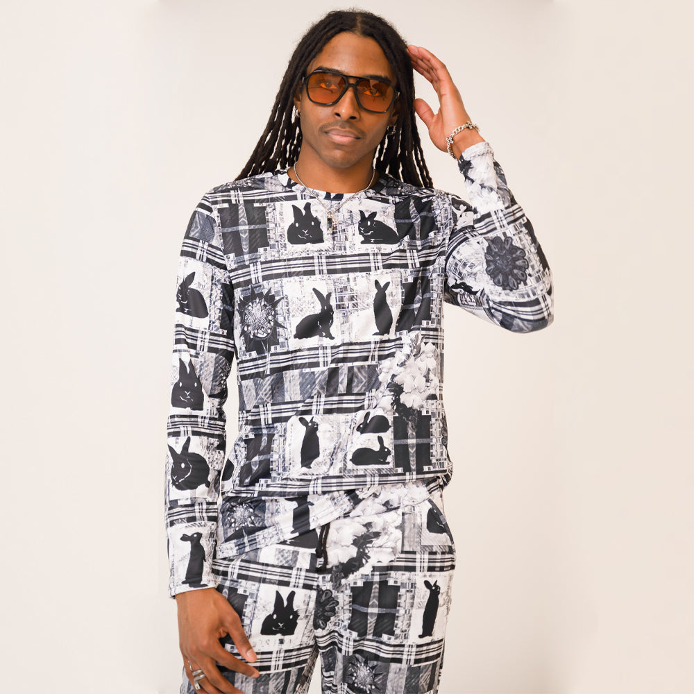 Long Sleeve T-Shirt - Black / White Rabbit