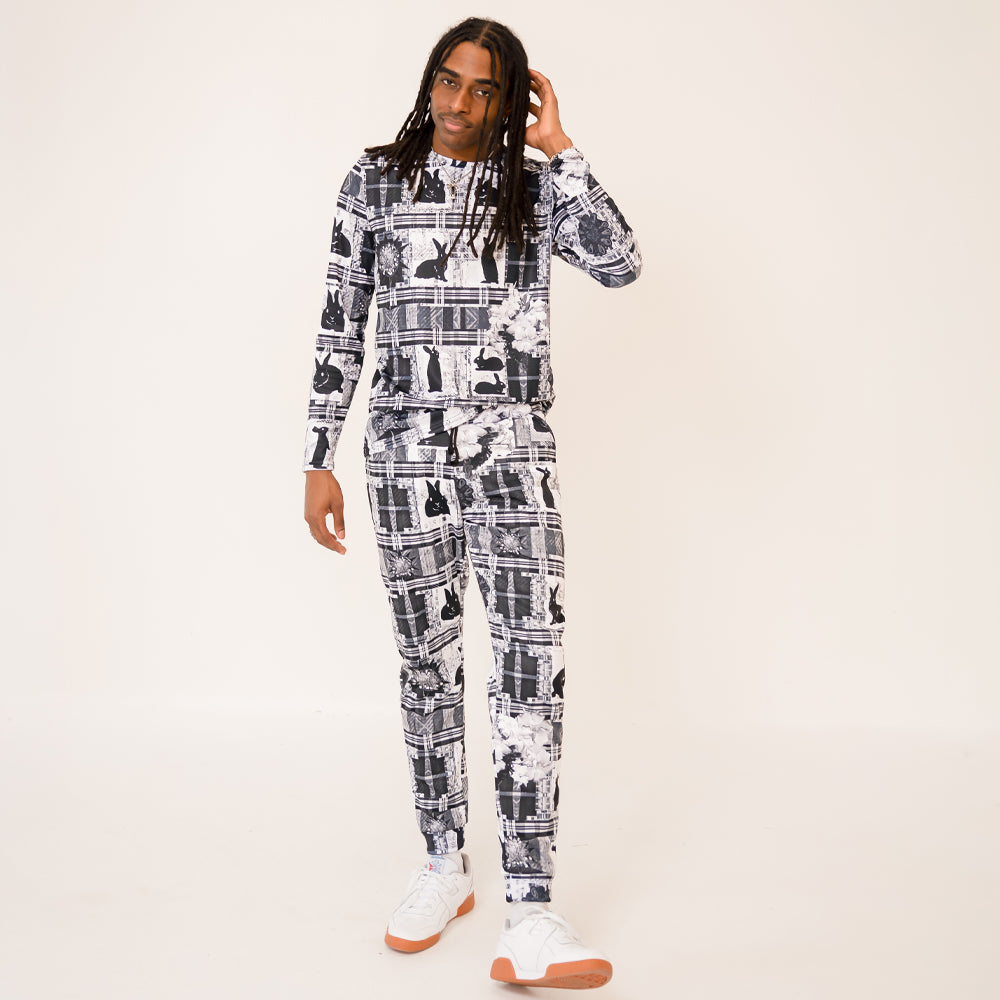 Long Sleeve T-Shirt - Black / White Rabbit