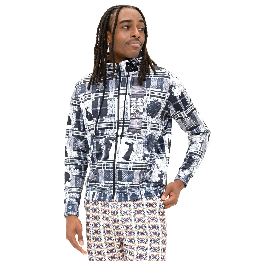 Zip Hoodie - Black / White Rabbit