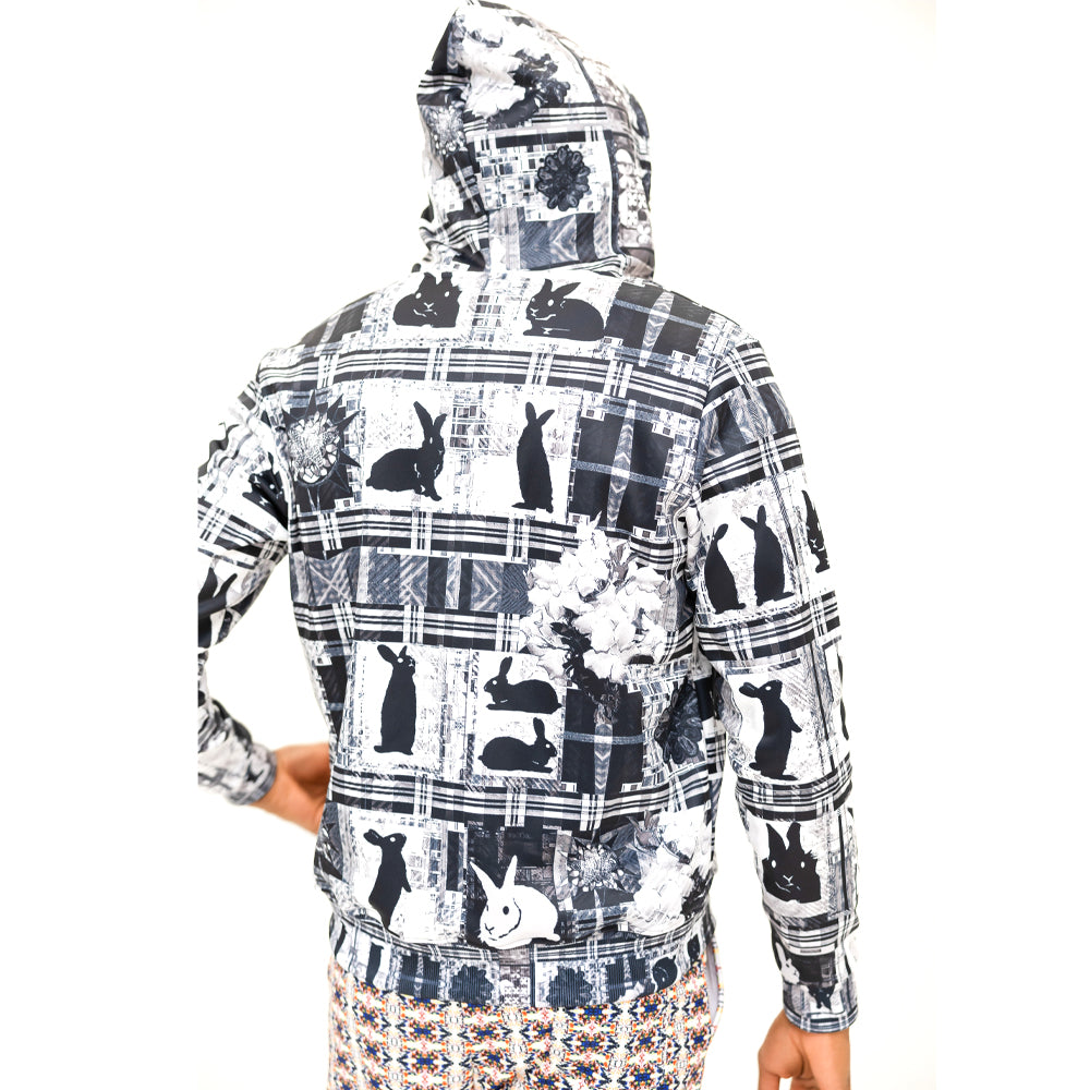 Zip Hoodie - Black / White Rabbit