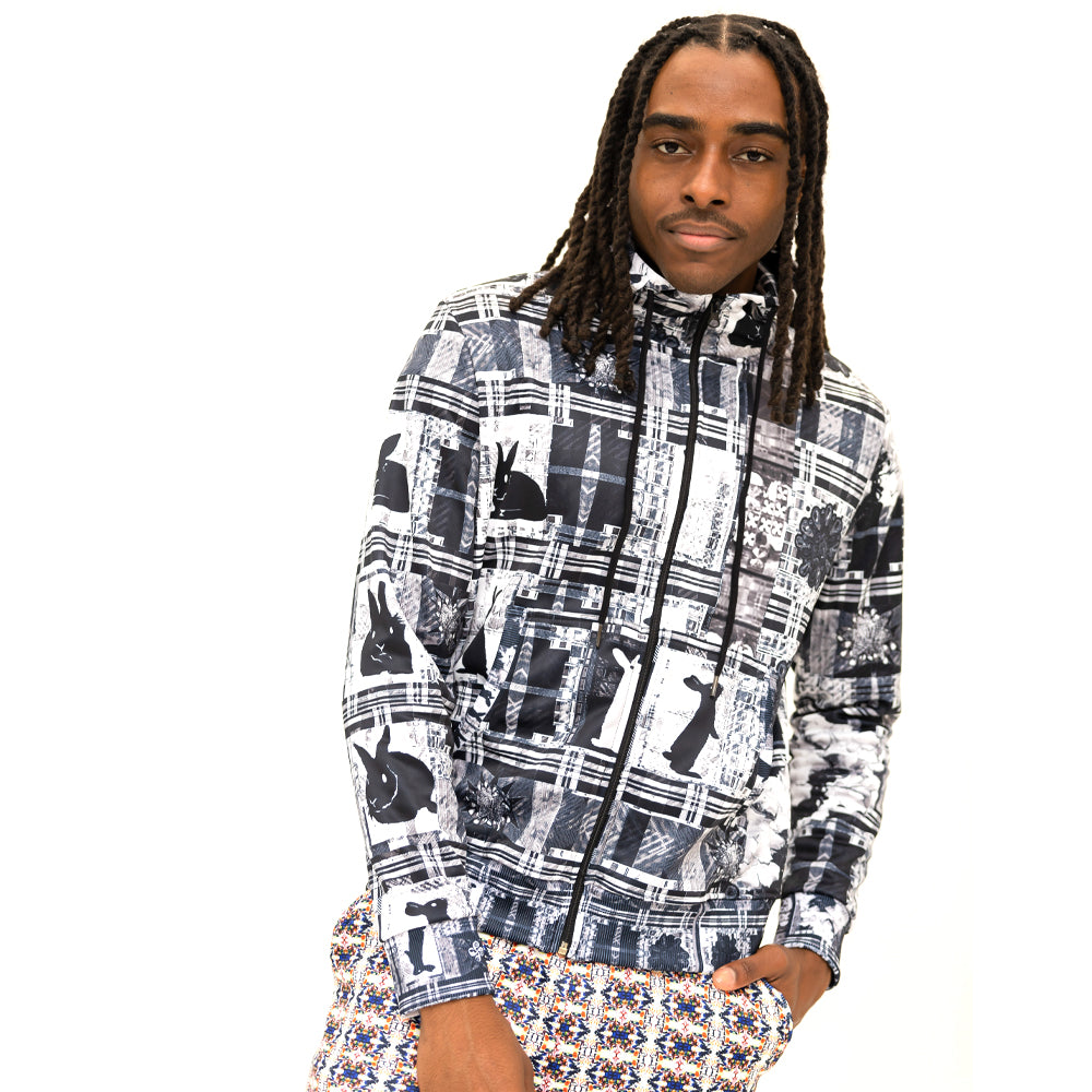 Zip Hoodie - Black / White Rabbit